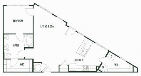 Floor plan for 1 bed, 1 bath, 920 sqft